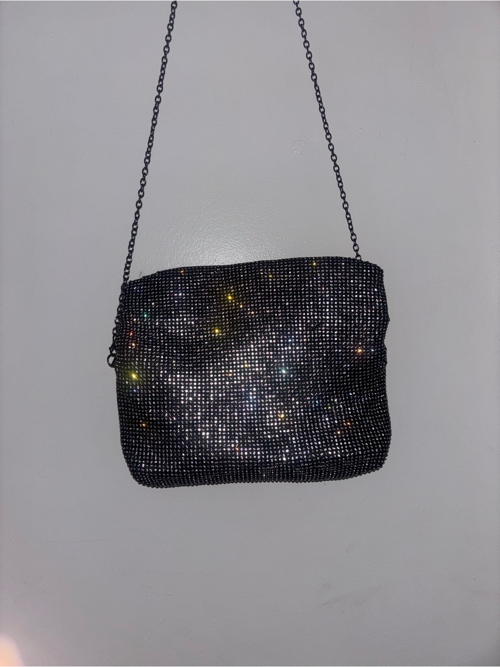 Jewel Badgley Mischka Black Crystal Mesh Crossbody with Multicolored Sparkle